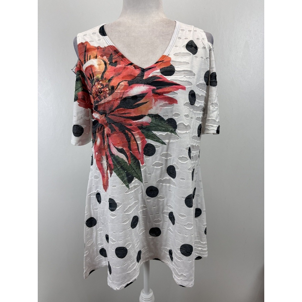 Women's Jess And Jane Cold Shoulder Tunic Top Shirt Small Floral Textured USA